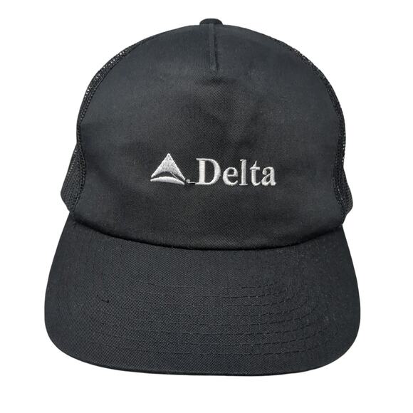 Delta Snapback Mesh Back Trucker Hat Black One Size Embroidered Cintas - Picture 1 of 9